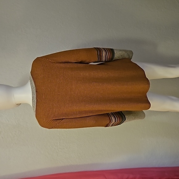 BUCKET LIST Camel Waffle Striped Long Sleeve Oversized Tunic - Picture 6 of 8